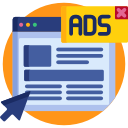 Web page with &apos;ADS&apos; tag icon representing a strong digital marketing strategy