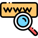 Magnifying glass over a URL icon representing SEO and Google page ranking