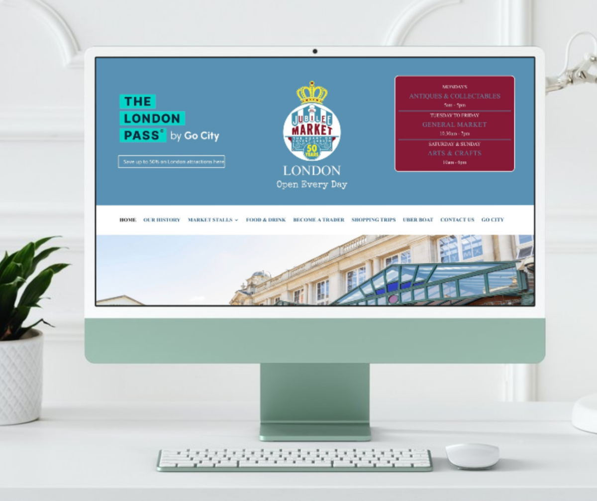 Website for London Farmers Market featuring London Pass and event info layout